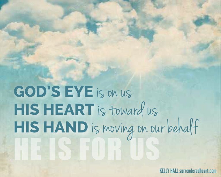 God's eye is on us His heart is toward us His hand is moving on our behalf he is for us